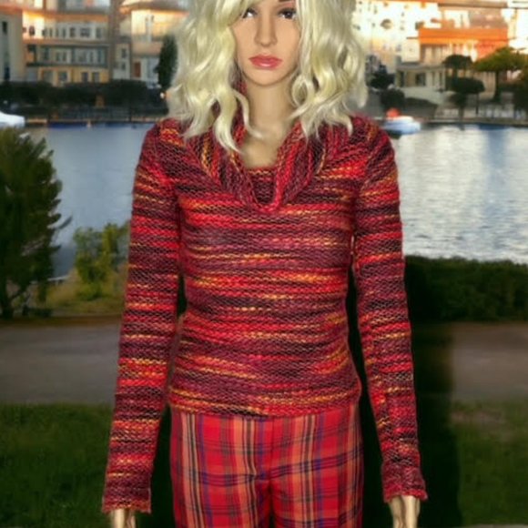 Vintage Sweater Designer Mariano del Sere Made in Italy Unique Red Orang… - Picture 2 of 7